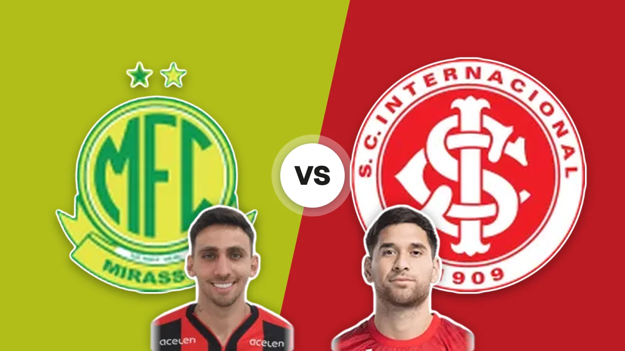 Mirassol-Internacional: gli scudi delle due squadre con Gustavo Silva e R. Villagra