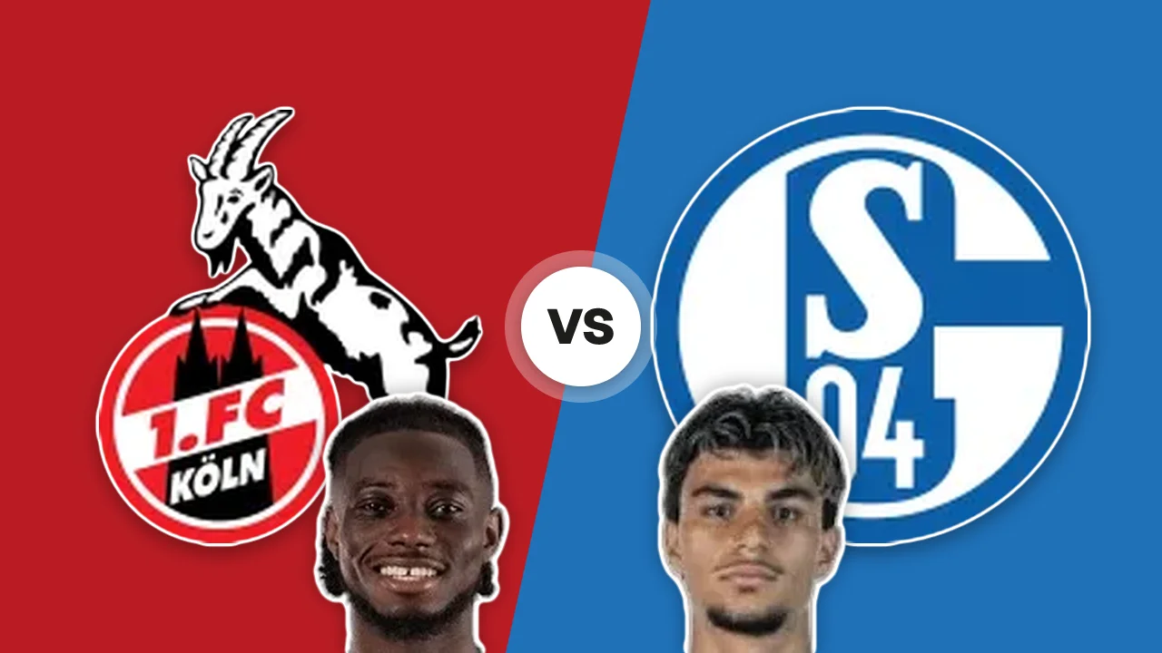 1. FC Köln-FC Schalke 04: gli scudi delle due squadre con G. Mensah e M. Ayhan
