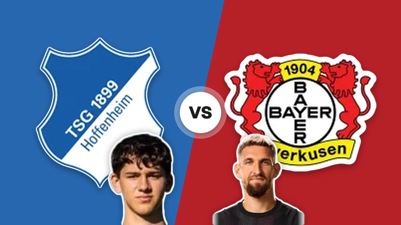 1899 Hoffenheim-Bayer Leverkusen: gli scudi delle due squadre con Cajetan Benjamin Lenz e R. Andrich