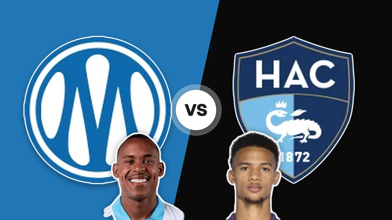 Marseille-Le Havre: gli scudi delle due squadre con Igor Paixão e A. Richardson