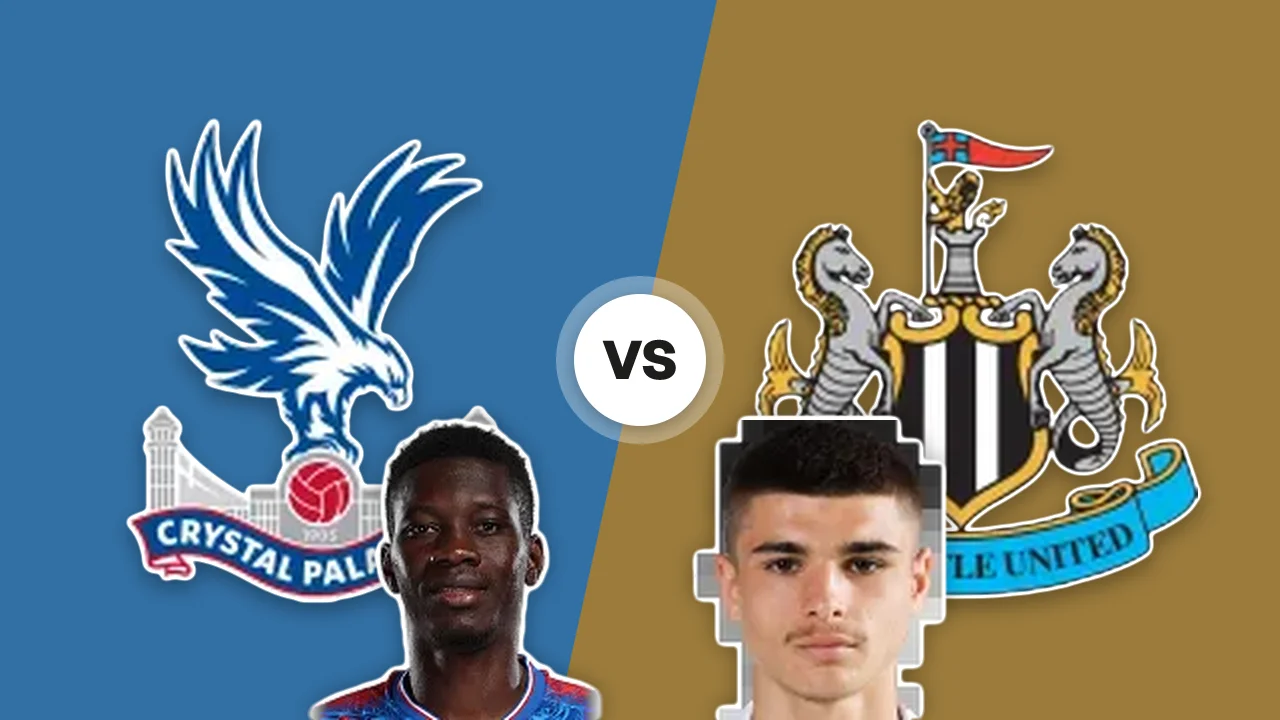 Crystal Palace-Newcastle: gli scudi delle due squadre con I. Sarr e M. Fernandez-Pardo
