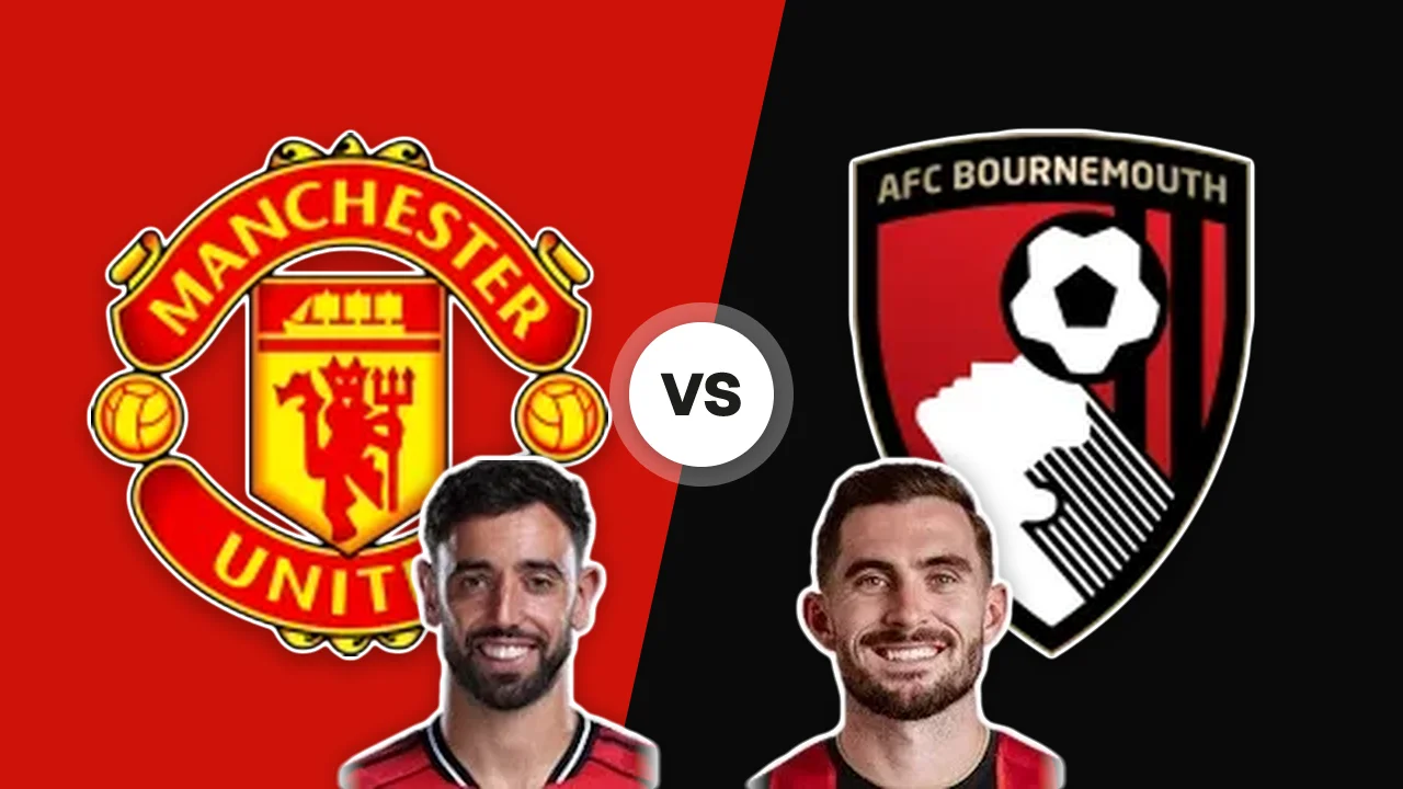 Manchester United-Bournemouth: gli scudi delle due squadre con Bruno Fernandes e L. Cook