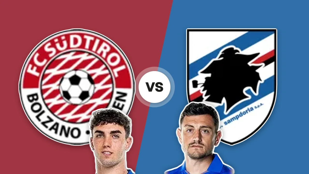 Sudtirol-Sampdoria: gli scudi delle due squadre con D. Veroli e A. Ferrari